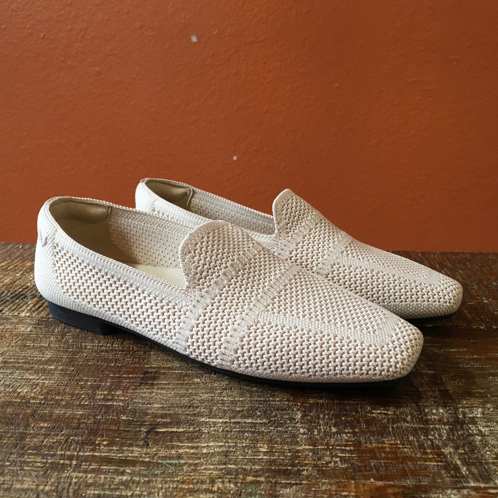 Vivaia Nina Square-Toe Loafers Ballet Flat Shoe Ivory Cream Knit Women 35 5